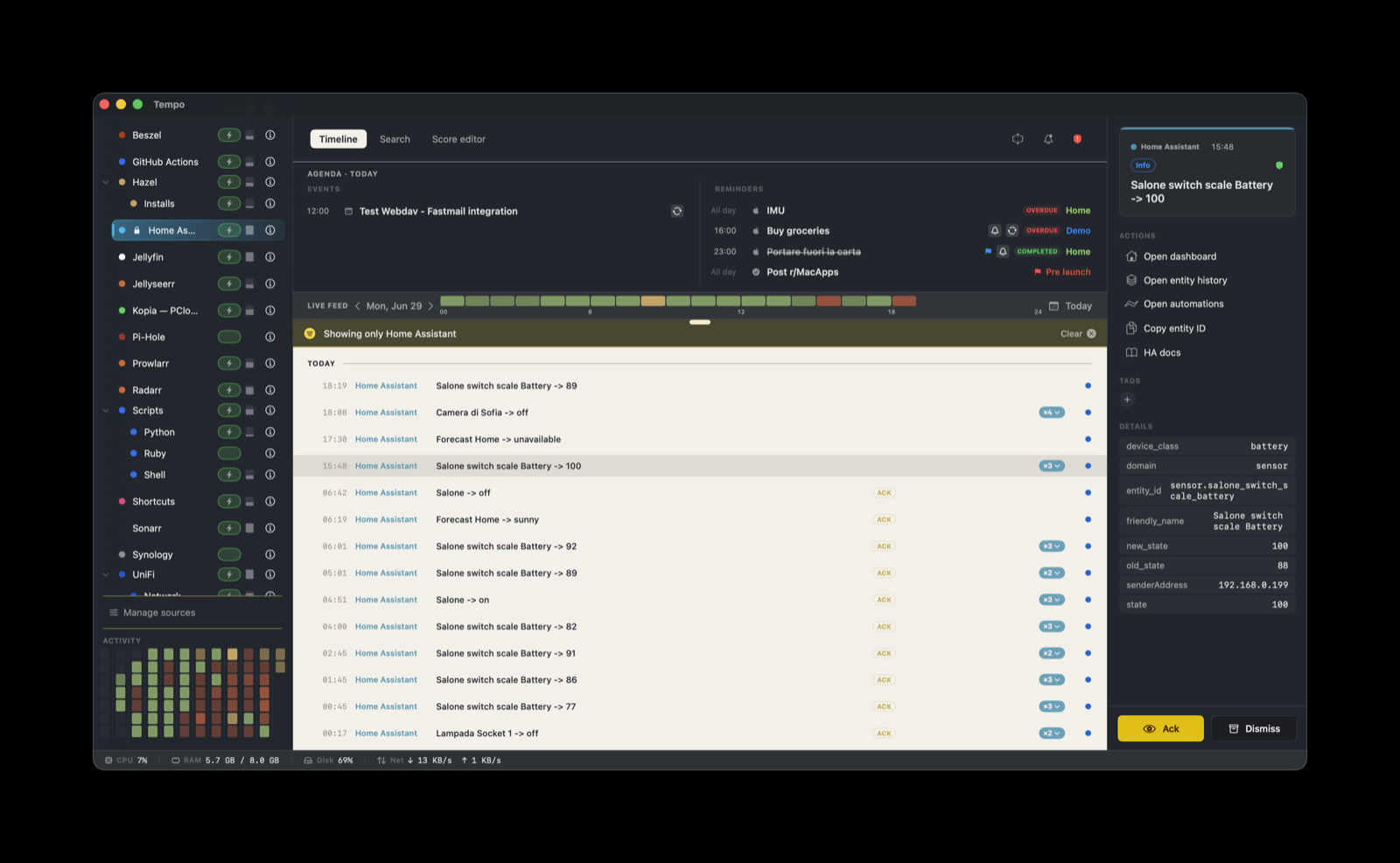 Home Assistant events on the Tempo timeline